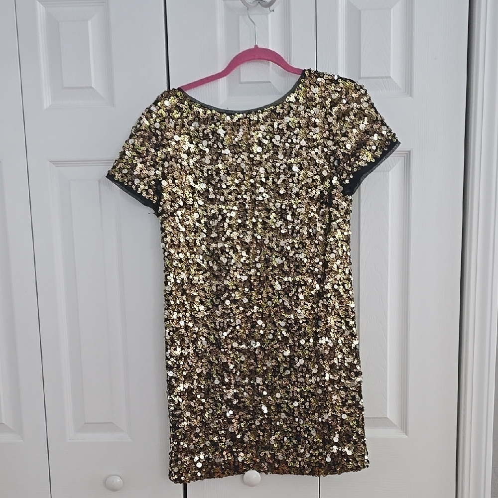 Gold Sequin Short Sleeve Dress